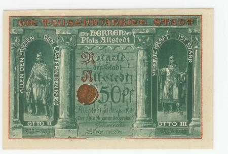 Allstedt - Stadt - 1.10.1921 - 50 Pfennig 