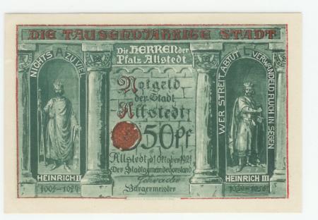 Allstedt - Stadt - 1.10.1921 - 50 Pfennig 