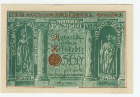Allstedt - Stadt - 1.10.1921 - 50 Pfennig 