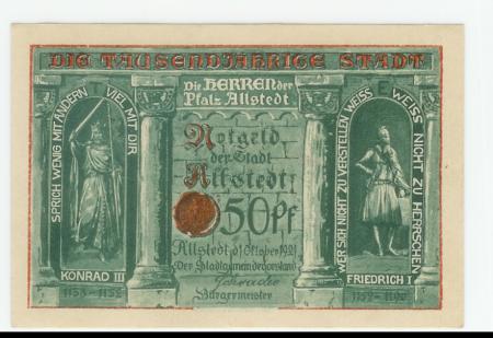 Allstedt - Stadt - 1.10.1921 - 50 Pfennig 