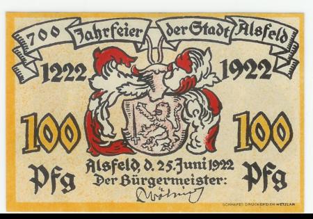 Alsfeld - Stadt - 25.6.1922 - 100 Pfennig 