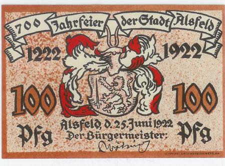 Alsfeld - Stadt - 25.6.1922 - 100 Pfennig 