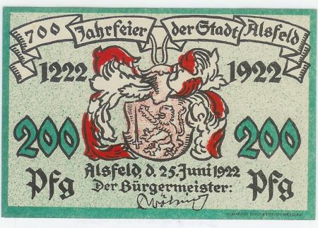 Alsfeld - Stadt - 25.6.1922 - 200 Pfennig 