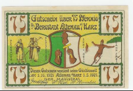 Altenau - Stadt - 1.5.1921 - 1.11.1921 - 75 Pfennig 