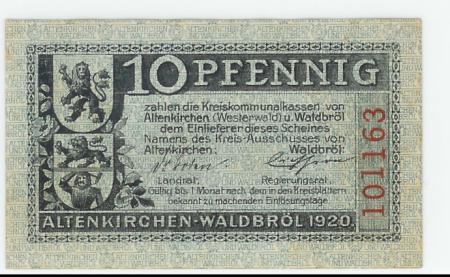 Altenkirchen und Waldbröl - Kreise - 1920 - 10 Pfennig 