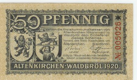 Altenkirchen und Waldbröl - Kreise - 1920 - 50 Pfennig 