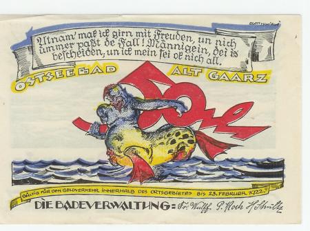 Alt-Gaarz (heute: Rerik) - Badeverwaltung - - 28.2.1922 - 50 Pfennig 