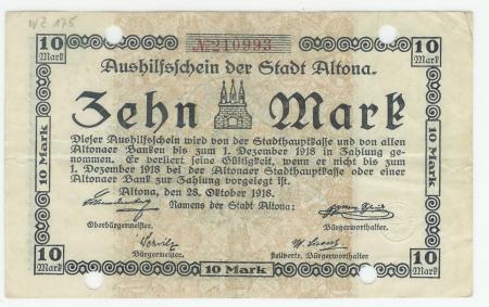 Altona - Stadt - 28.10.1918 - 1.12.1918 - 10 Mark 
