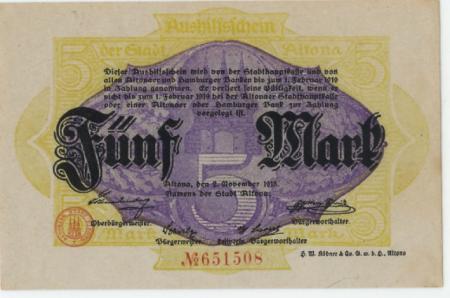 Altona - Stadt - 2.11.1918 - 1.2.1919 - 5 Mark 