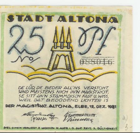 Altona - Stadt - 12.12.1921 - 25 Pfennig 