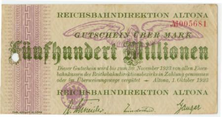 Altona - Reichsbahndirektion - 1.10.1923 - 30.11.1923 - 500 Millionen Mark 