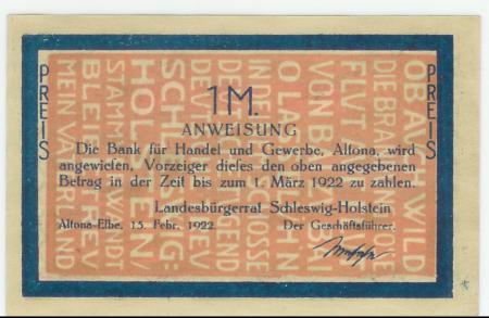 Altona - Landesbürgerrat - 15.2.1922 - 1.3.1922 - 1 Mark 