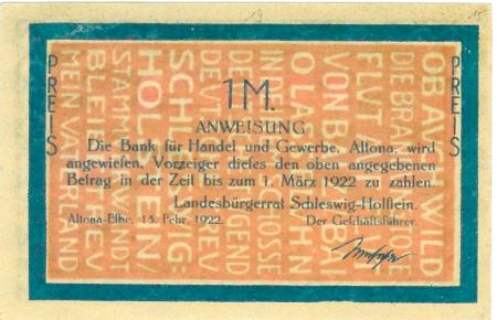Altona - Landesbürgerrat - 15.2.1922 - 1.3.1922 - 1 Mark 
