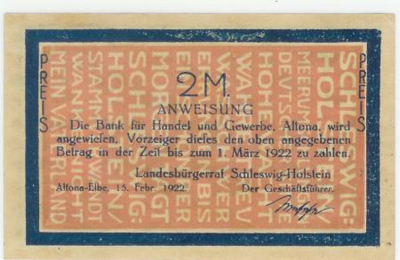 Altona - Landesbürgerrat - 15.2.1922 - 1.3.1922 - 2 Mark 