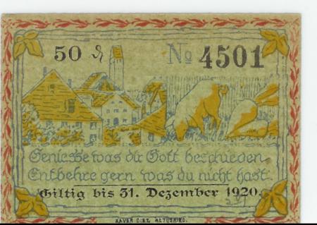 Altusried - Marktgemeinde - - 31.12.1920 - 50 Pfennig 