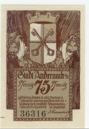 Andernach - Stadt - 1.12.1920 - 75 Pfennig 