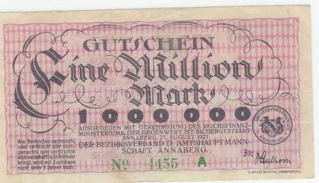 Annaberg - Amtshauptmannschaft - 27.8.1923 - 1 Million Mark 