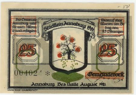 Annaburg - Gemeinde - August 1921 - 25 Pfennig 