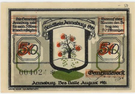 Annaburg - Gemeinde - August 1921 - 50 Pfennig 