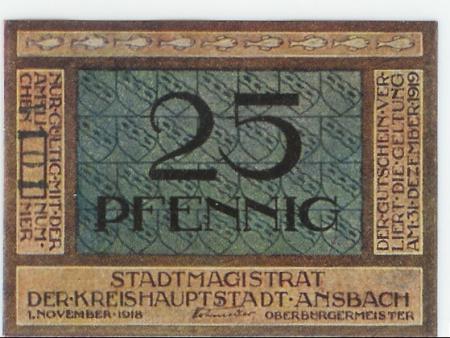 Ansbach - Stadt - 1.11.1918 - 31.12.1919 - 25 Pfennig 