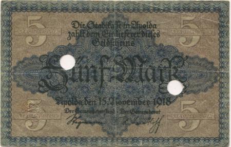 Apolda - Stadt - 15.11.1918 - 5 Mark 