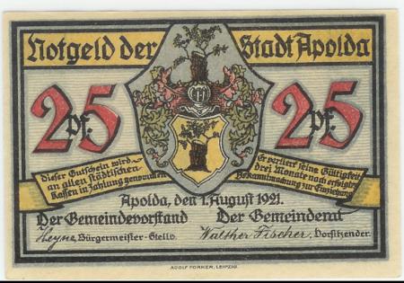 Apolda - Stadt - 1.8.1921 - 25 Pfennig 