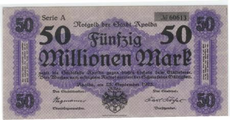 Apolda - Stadt - 25.9.1923 - 50 Millionen Mark 