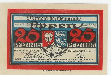Appen - Gemeinde - -- - 25 Pfennig 