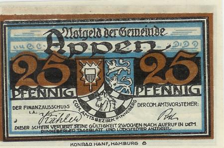 Appen - Gemeinde - -- - 25 Pfennig 
