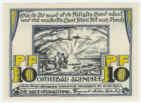 Arendsee (heute: Kühlungsborn)- Badeverwaltung - - 31.5.1922 - 10 Pfennig 