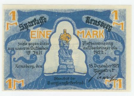 Arnsberg - Stadt - 15.12.1921 - 15.7.1922 - 1 Mark 