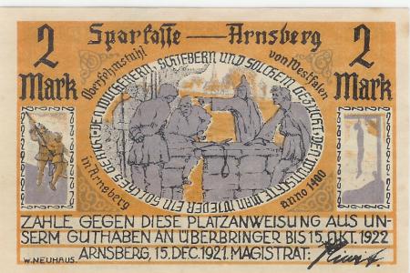Arnsberg - Stadt - 15.12.1921 - 15.10.1922 - 2 Mark 