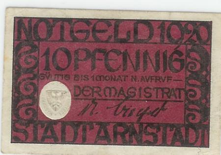 Arnstadt - Stadt - 1920 - 10 Pfennig 