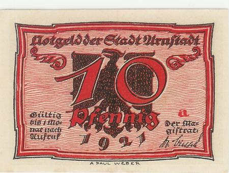 Arnstadt - Stadt - 1921 - 10 Pfennig 