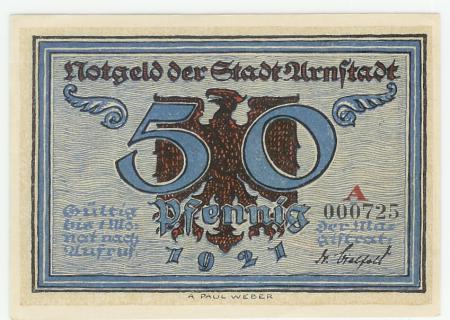 Arnstadt - Stadt - 1921 - 50 Pfennig 