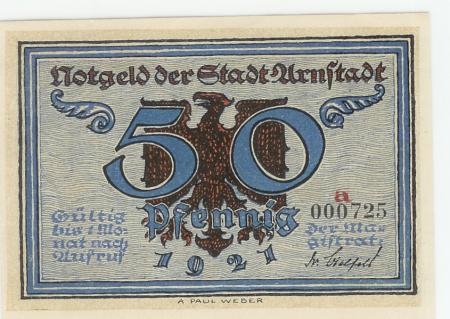 Arnstadt - Stadt - 1921 - 50 Pfennig 