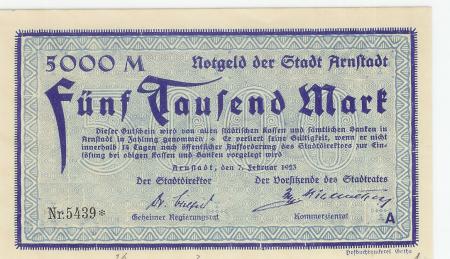 Arnstadt - Stadt - 7.2.1923 - 5000 Mark 