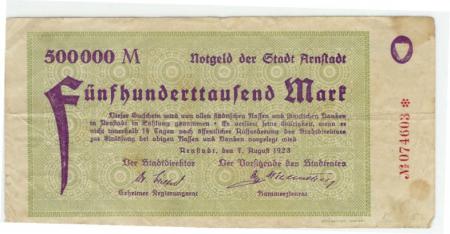 Arnstadt - Stadt - 7.8.1923 - 500000 Mark 