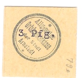 Arnstadt - Allgemeine Ortskrankenkasse - -- - 3 Pfennig 