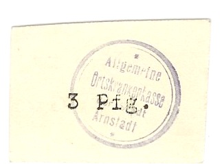 Arnstadt - Allgemeine Ortskrankenkasse - -- - 3 Pfennig 