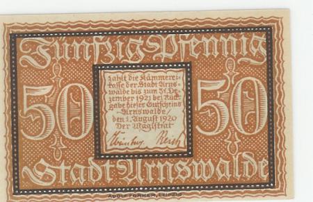 Arnswalde - Stadt - 1.8.1920 - 31.12.1921 - 50 Pfennig 