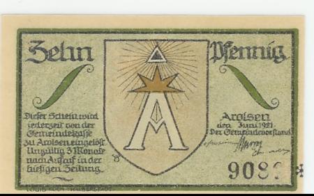 Arolsen - Gemeinde - Juni 1921 - 10 Pfennig 