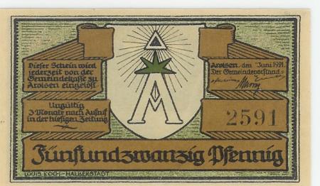 Arolsen - Gemeinde- Juni 1921 - 25 Pfennig 