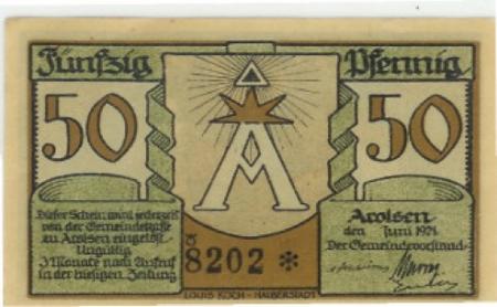 Arolsen - Gemeinde - Juni 1921 - 50 Pfennig 