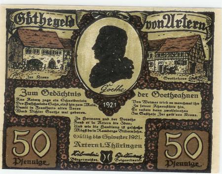 Artern - Stadt - - 31.12.1921 - 50 Pfennig 