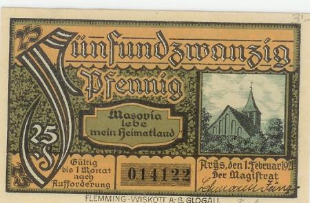 Arys - Stadt - 1.2.1921 - 25 Pfennig 