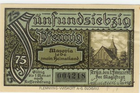 Arys - Stadt - 1.2.1921 - 75 Pfennig 