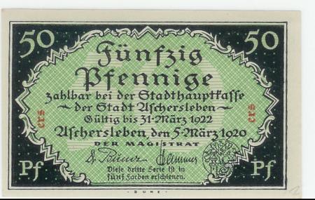 Aschersleben - Stadt - 5.3.1920 - 31.3.1922 - 50 Pfennig 