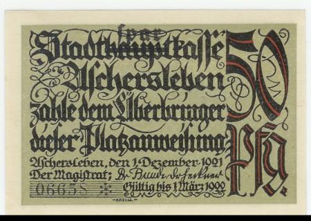 Aschersleben - Stadt - 1.12.1921 - 1.3.1922 - 50 Pfennig 