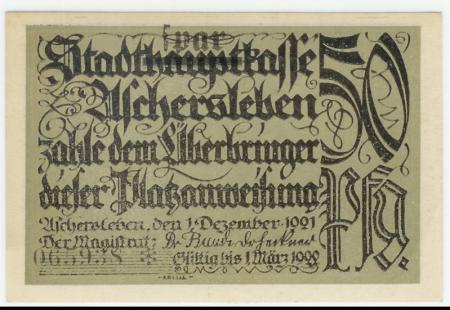Aschersleben - Stadt - 1.12.1921 - 1.3.1922 - 50 Pfennig 